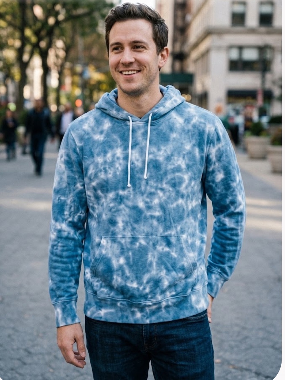 J. Crew Men's Blue Tie-Dye Crewneck Hoodie Sweatshirt